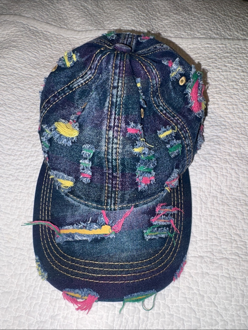 Women Denim Distresefd Multicolor Baseball Cap. New